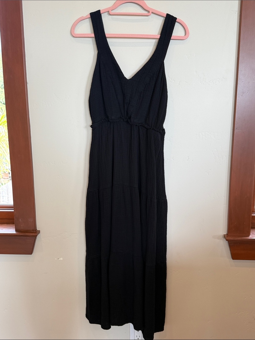 Steve Madden Tiered 100% Cotton Midi Dress in Black Size Large - Picture 2 of 7